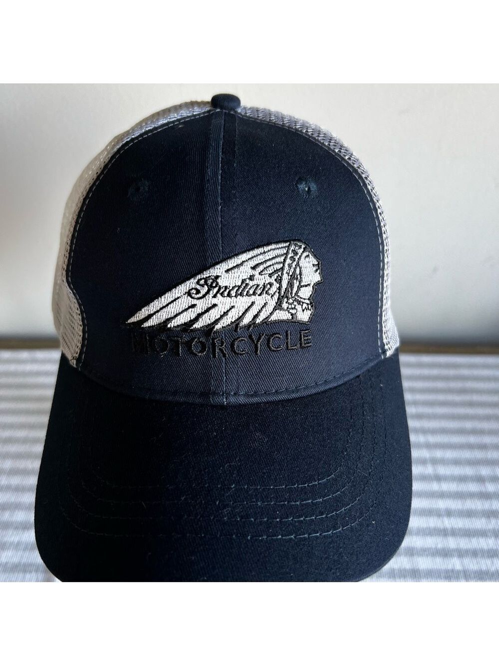 Three iN Indian Motorcycle Navy and White Mesh Hat #1271